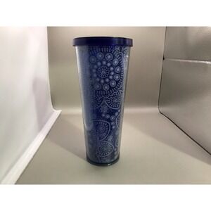 Starbucks White Floral Paisley Cold Cup Tumbler 24 Oz Missing Straw Couple Chips